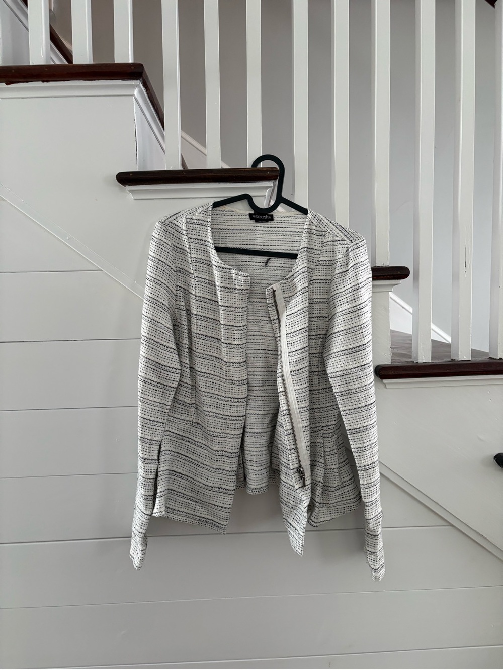 Stoosh White and Black Striped Open-Front Cardigan Jacket